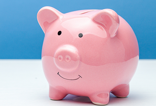 Close up of smiling piggy bank